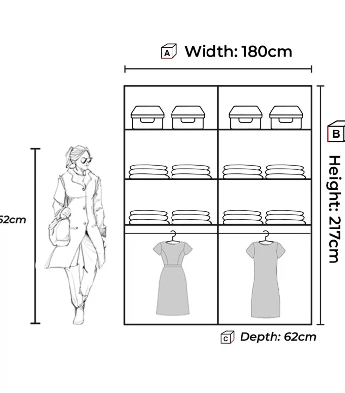 Rugby wardrobe 180 cm white LED