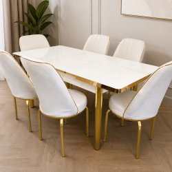 Luxury Extendable Glass Dining Table Set – 6 Chairs