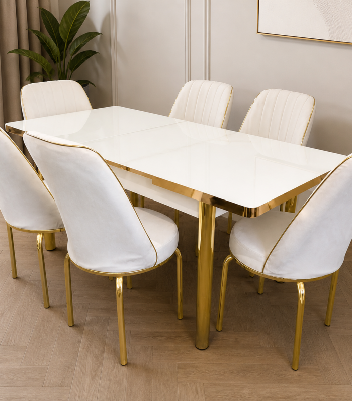 Luxury Extendable Glass Dining Table Set – 6 Chairs